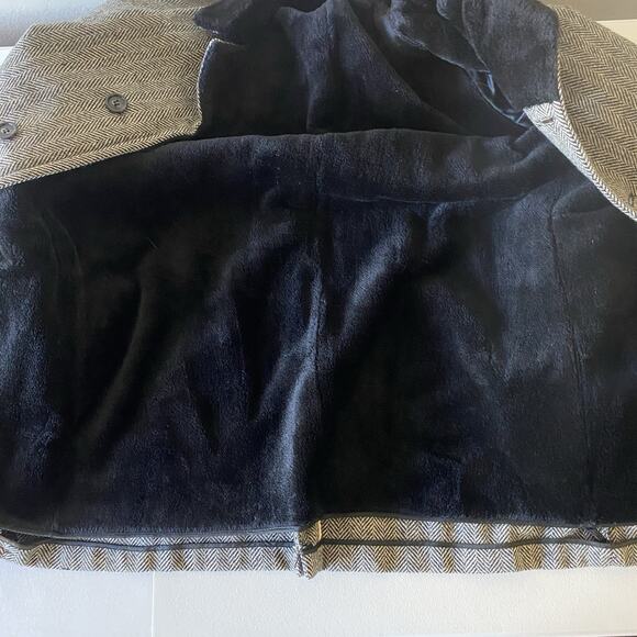 Zero King 100% Virgin Wool Coat 44L | Herringbone Faux Fur Collar Vintage - Picture 4 of 10